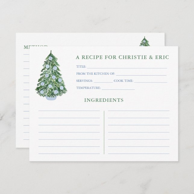 Fête des mariées de Noël Carte Recette Bleue Et Ve (Devant / Derrière)