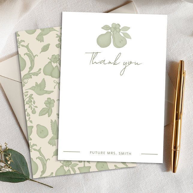 Fête des mariées de poire parfaite | Merci vert Sa (Personalized Thank You Card)