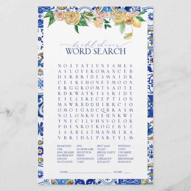 Fête des mariées de recherche de mots méditerranée (Devant)