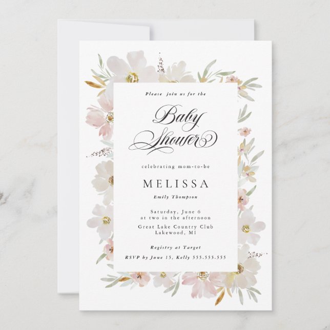 Fête des mariées des fleurs d'aquarelle crème et b (Devant)