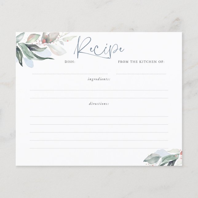 Fête des mariées Dusty Blue Greenery Recette Card (Devant)