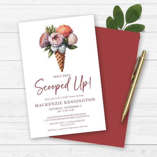 FÊTE DES MARIÉES Élégante de crème de glace Boho B (BUDGET She's Been Scooped Up Floral Ice Cream Cone Bridal Shower Invitations)
