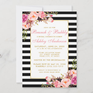 Fête des mariées en or rose rayé Invitation de Bru