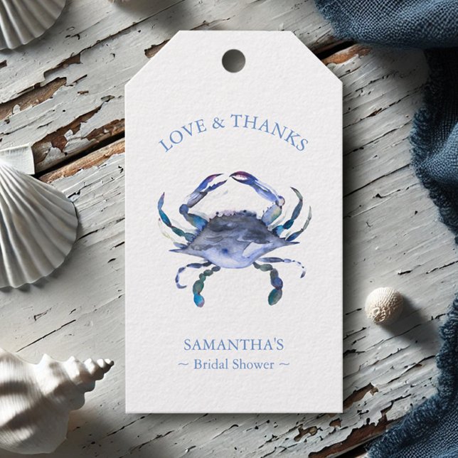 Fête des mariées Favoriser les étiquettes Aquarell (Favor tags watercolor blue crab art by Victoria Grigaliunas Do Tell A Belle)