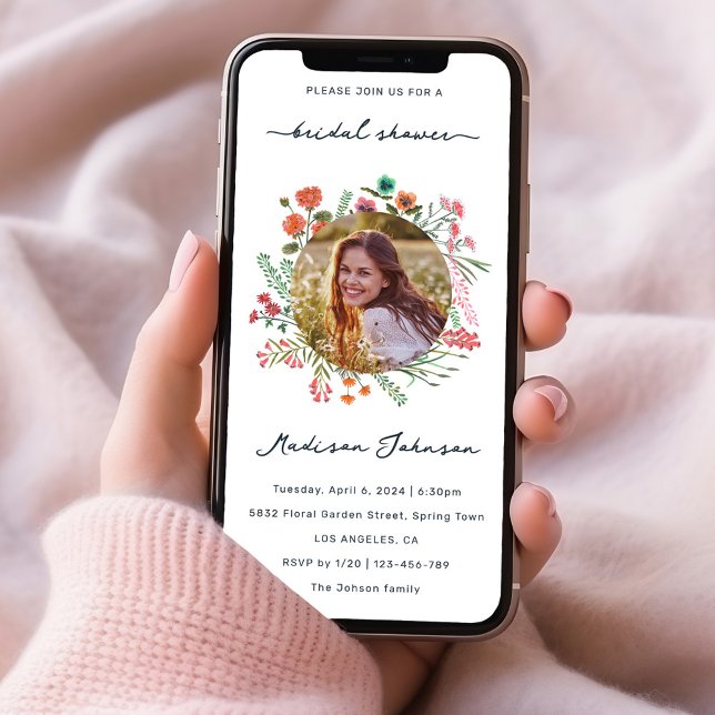 Fête des mariées Fleur sauvage colorée Invitation  (Colorful Wildflower Bridal Shower Photo Invitation)