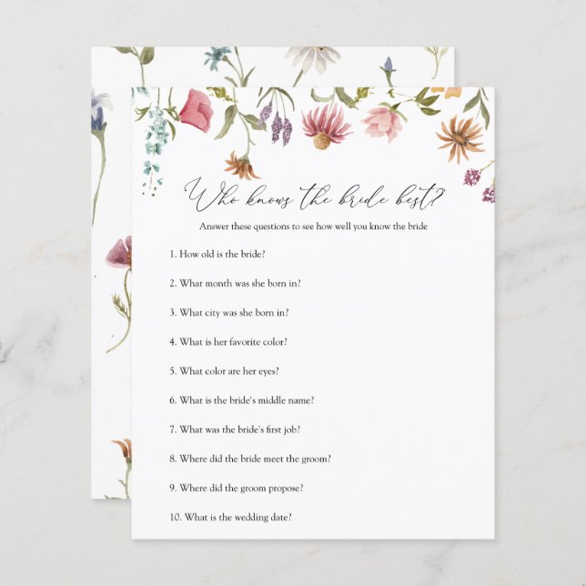 Fête des mariées fleur sauvage Jeu qui connaît Mar (Devant / Derrière)