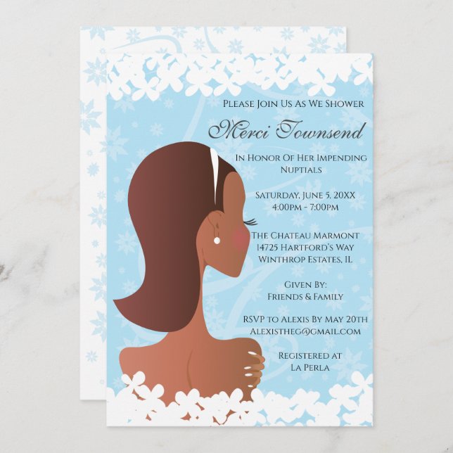 Fête des mariées Floral Blue Invitation (Devant / Derrière)