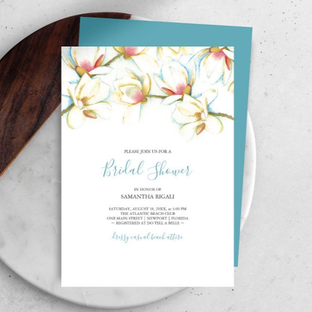 Fête des mariées florale Magnolia Aquarelle blanch (Bridal shower invitations watercolor white magnolia flowers art by Victoria Grigaliunas DoTellABelle)