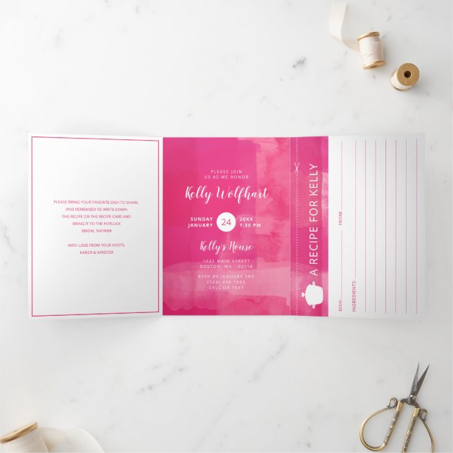 Fête des mariées Fuchsia Potluck avec carte de rec (Intérieur)