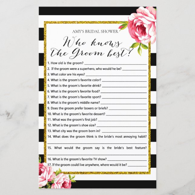 Fête des mariées Game - Qui connaît Groom Best (Devant)