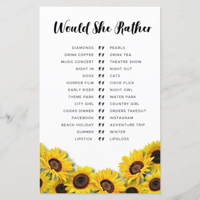 Fête des mariées Games Plairait-elle tournesol (Devant)