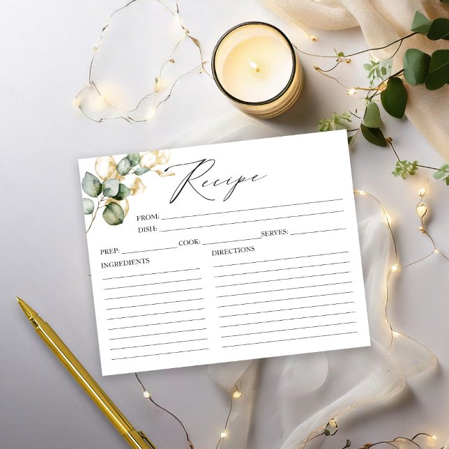 Fête des mariées Gold Greenery Recettes Cartes (Créateur téléchargé)