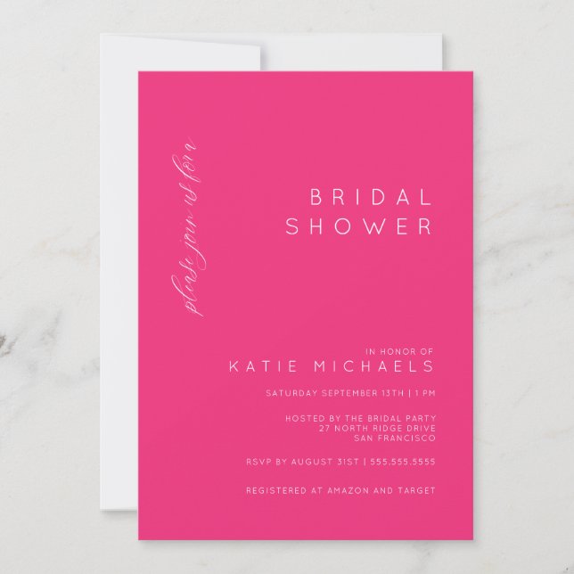 FÊTE DES MARIÉES | Invitation minimaliste rose (Devant)