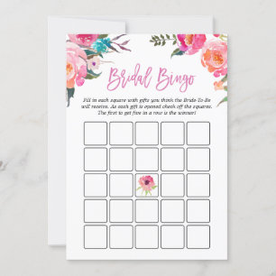 Fête des mariées Jeu de Bingo Aquarelle rose flo