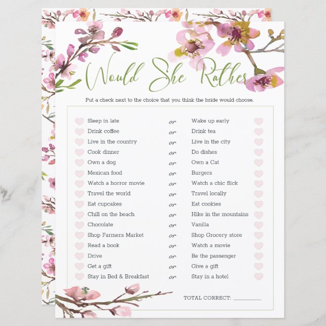 Fête des mariées Jeu Elle Préférerait Cherry Bloss (Devant / Derrière)