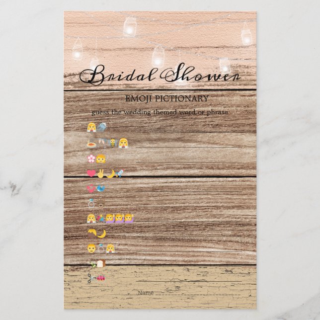 Fête des mariées Jeu Emoji Pictionary Bois rustiqu (Devant)