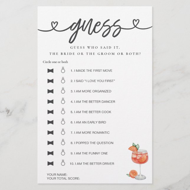 Fête des mariées Jeu Il A Dit Elle A Dit Devinez A (Devant)