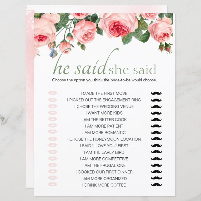 Fête des mariées Jeu Il A Dit Qu'Elle A Dit Blusan (Devant / Derrière)