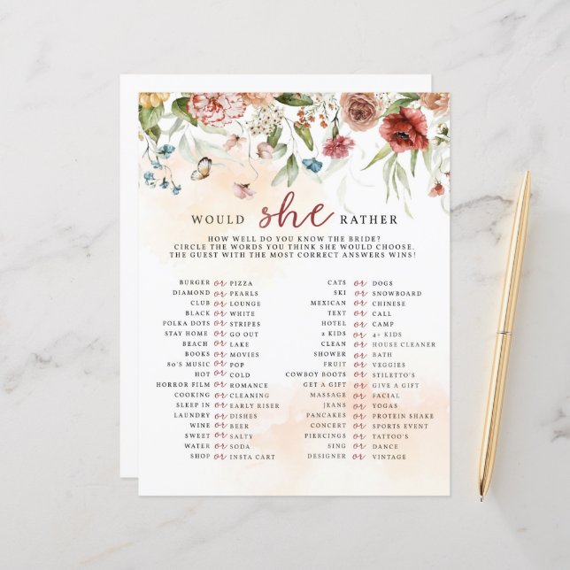 Fête des mariées Jeu, Voudrait-Elle Plutôt (Devant/Arrière en situation)