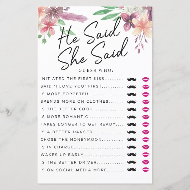 Fête des mariées Jeux Il A Dit Qu'Elle A Dit Game  (Devant)