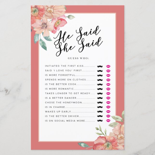 Fête des mariées Jeux Il A Dit Qu'Elle A Dit Game  (Devant)