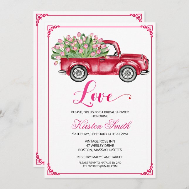 Fête des mariées Love Floral Truck Invitation (Devant / Derrière)