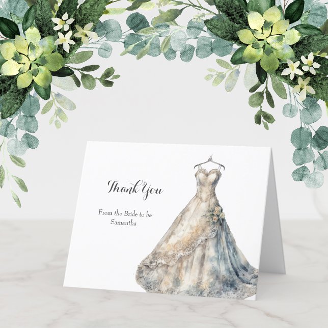 Fête des mariées Mariage robe Merci Cartes (Bridal Shower Folded Thank you note cards with Wedding dress design)