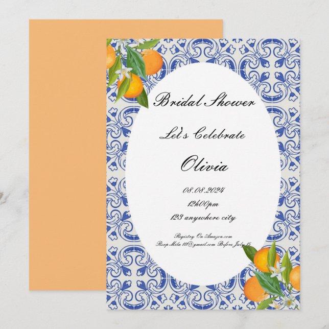 FÊTE DES MARIÉES ORANGES INVITATION (Devant / Derrière)