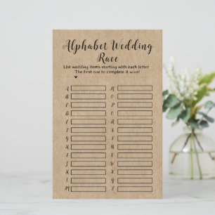 Fête des mariées papier rustique Alphabet Mariage