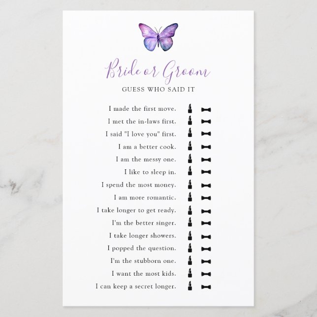 Fête des mariées papillon Devine qui l'a dit (Devant)