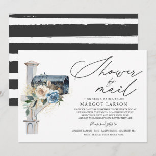 Fête des mariées Par Mail Invitation Bleu Blanc Fl