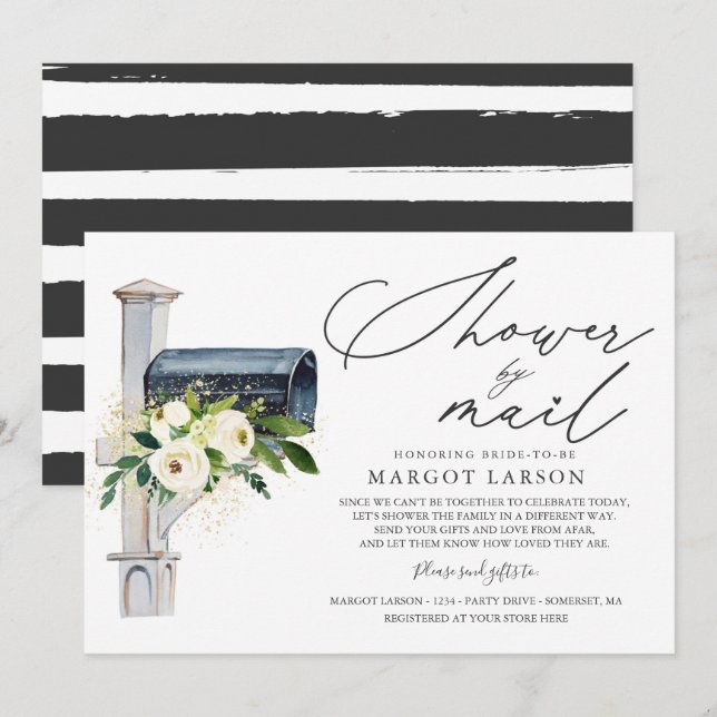 Fête des mariées Par Mail Invitation Verdure & Or (Devant / Derrière)
