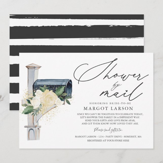 Fête des mariées Par Mail Invitation Verdure & Or (Devant / Derrière)