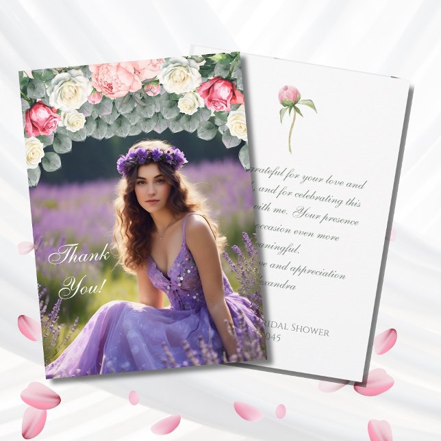 Fête des mariées photo Roses roses Carte de remerc (Créateur téléchargé)