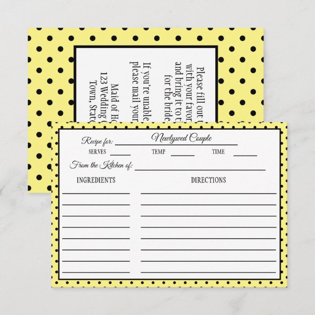 Fête des mariées Recette Carte Polka Dot Lemon Jau (Devant / Derrière)
