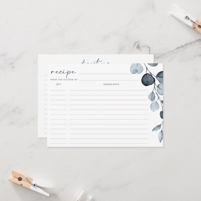 Fête des mariées Recette Cartes Bleu Gris Foliage (Devant/Arrière en situation)