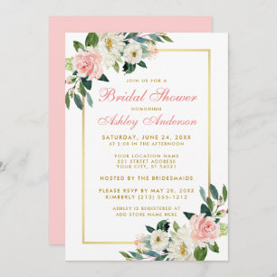Fête des mariées Rose Blanc Or Floral Invitation G