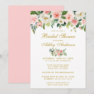 Fête des mariées Rose Blanc Or Floral Invitation P
