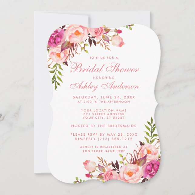 Fête des mariées Rose Blush Floral Invitation PSB (Devant)