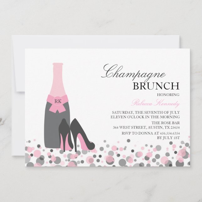 Fête des mariées rose Champagne Brunch Invitation (Devant)