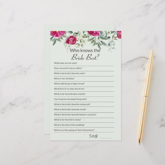 Fête des mariées Rose Comment bien connaissez-vous (Devant/Arrière en situation)