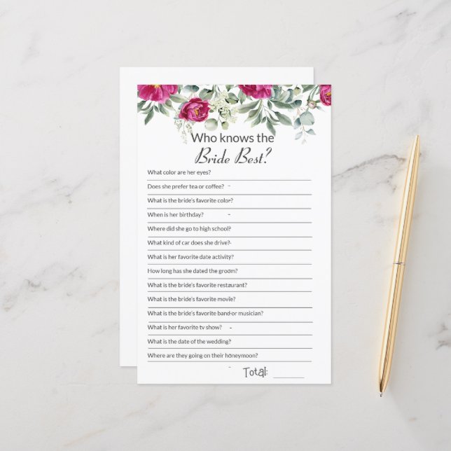 Fête des mariées Rose Comment bien connaissez-vous (Devant/Arrière en situation)