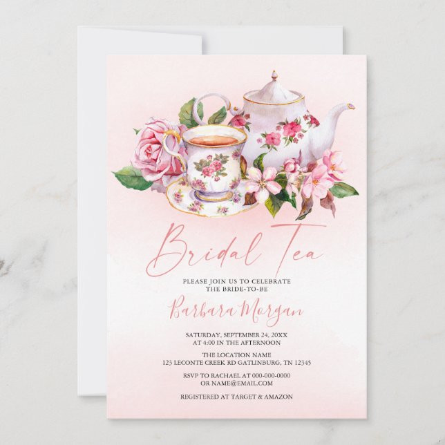 Fête des mariées rose Floral Tea Party Invitation (Devant)