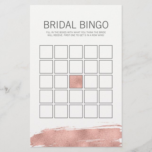 Fête des mariées rose Gold Brushstroke Bingo Jeu (Devant)