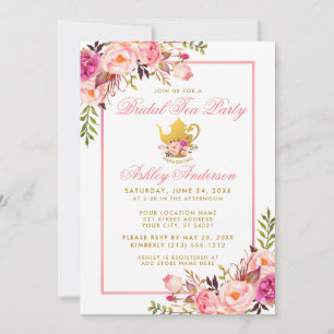 Fête des mariées rose or Floral Invitation de thé
