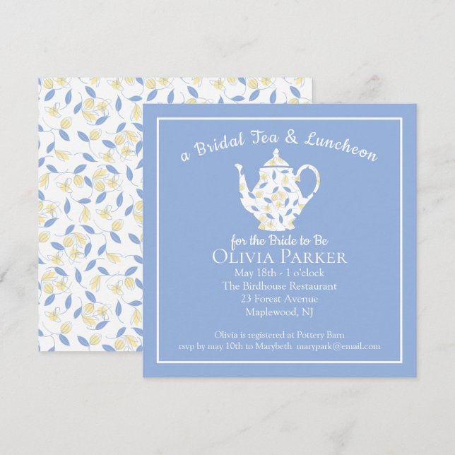 Fête des mariées Thé et déjeuner Invitation théièr (Devant / Derrière)