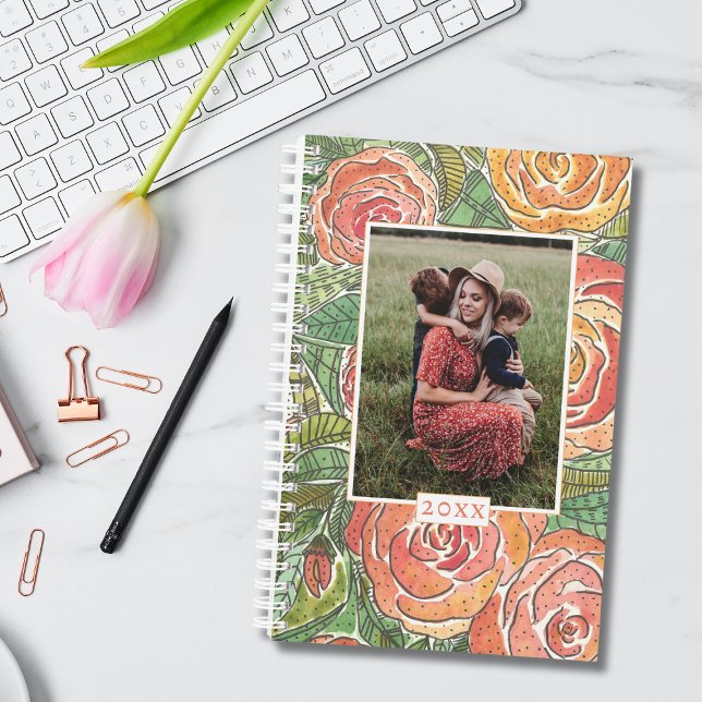 Fête des Mères Aquarelle Rose Maman Photo Planner (Créateur téléchargé)