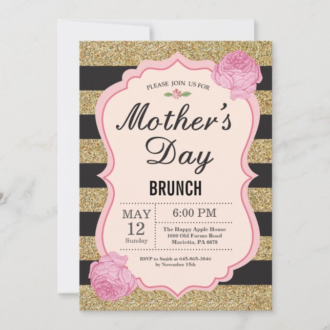 Fête des mères Brunch Invitation Fleur rose (Devant)