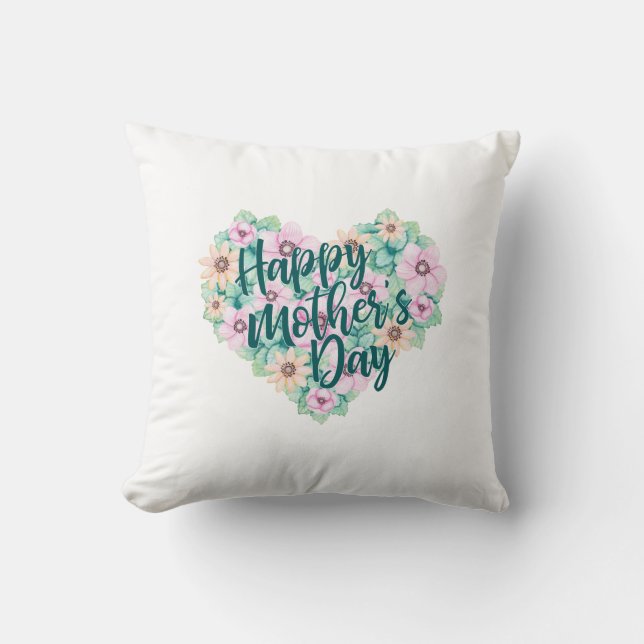 Fête des mères Coeur floral vert | Oreiller (Recto)