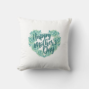Fête des mères Coeur floral vert Oreiller